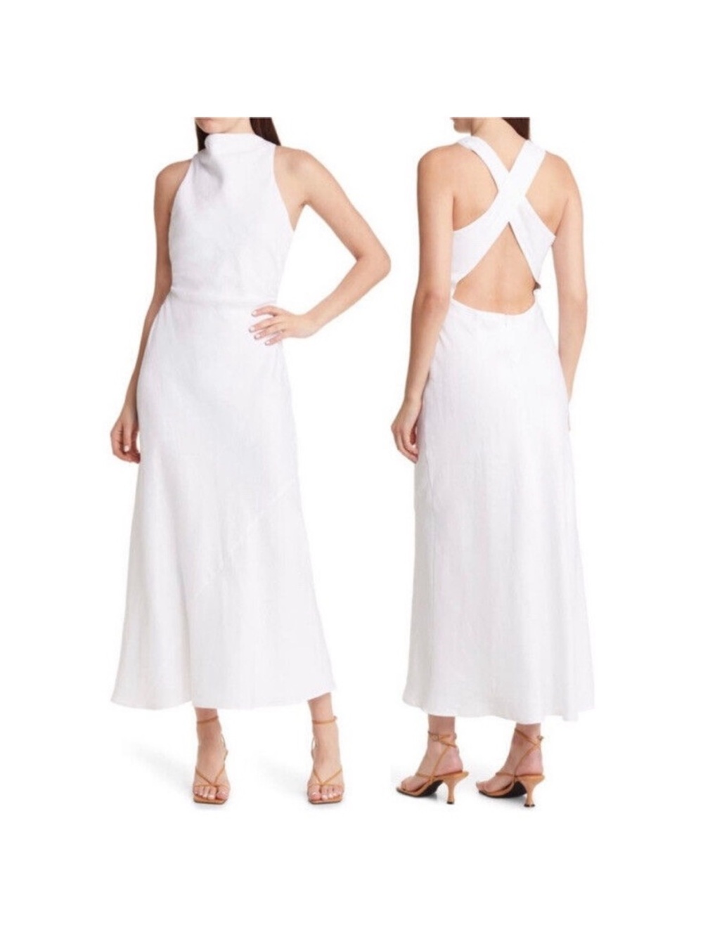 Reformation White linen cassette Crossback Maxi Dress
